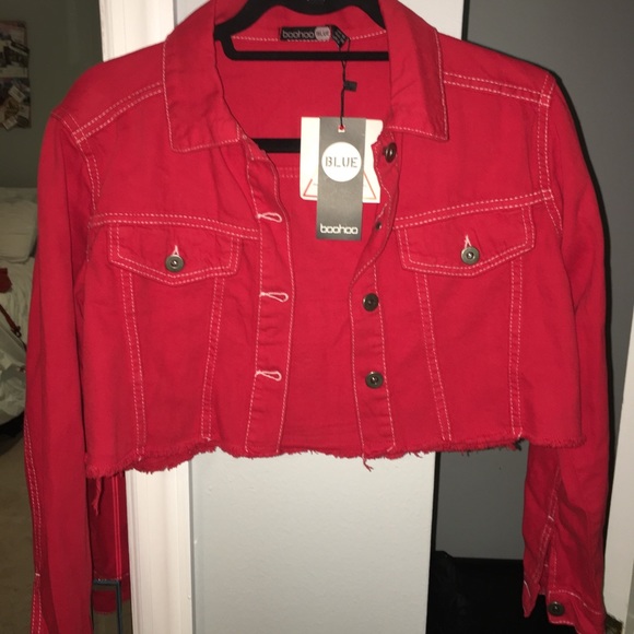 boohoo red denim jacket